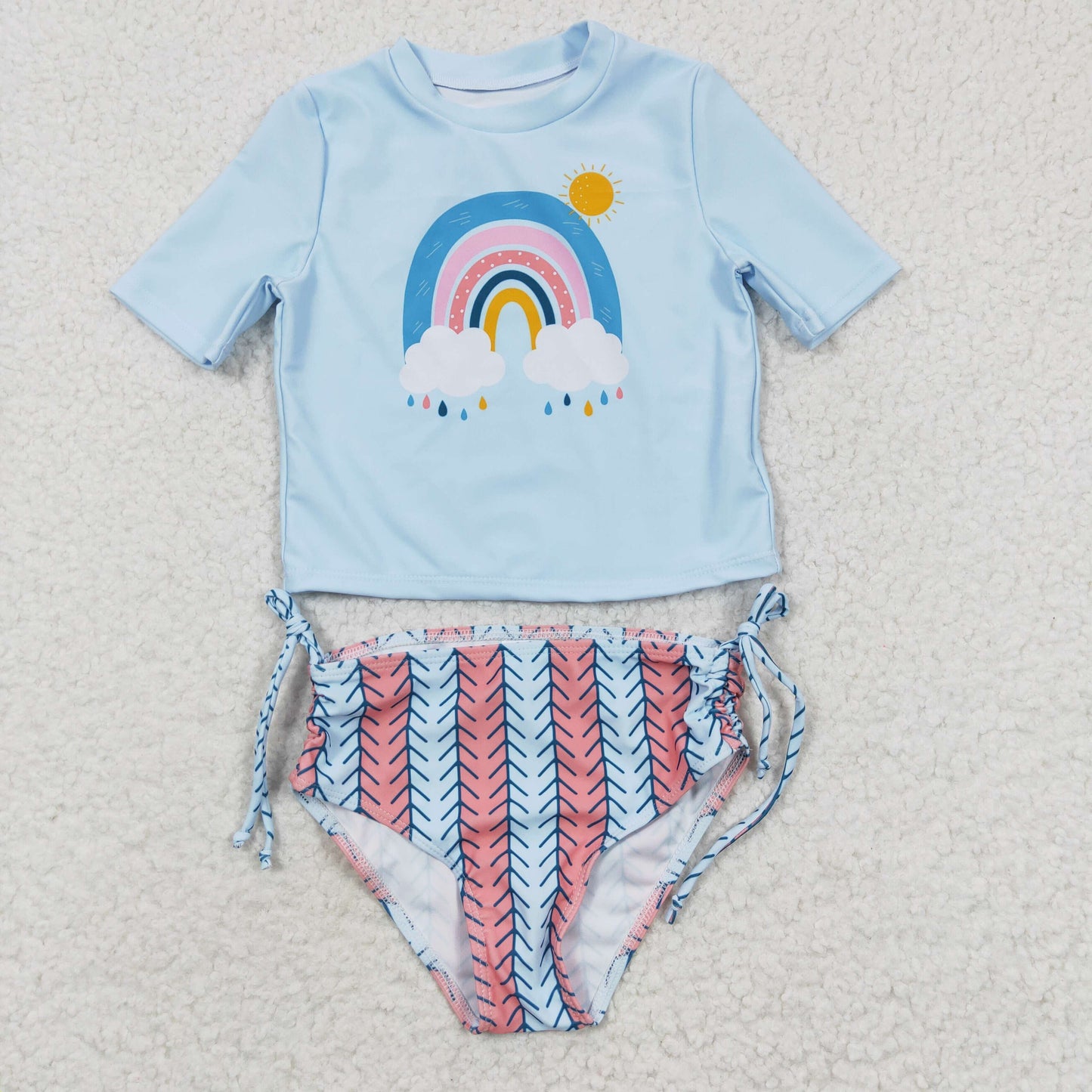 Girls rainbow print short sleeve 2pieces swimsuits S0115