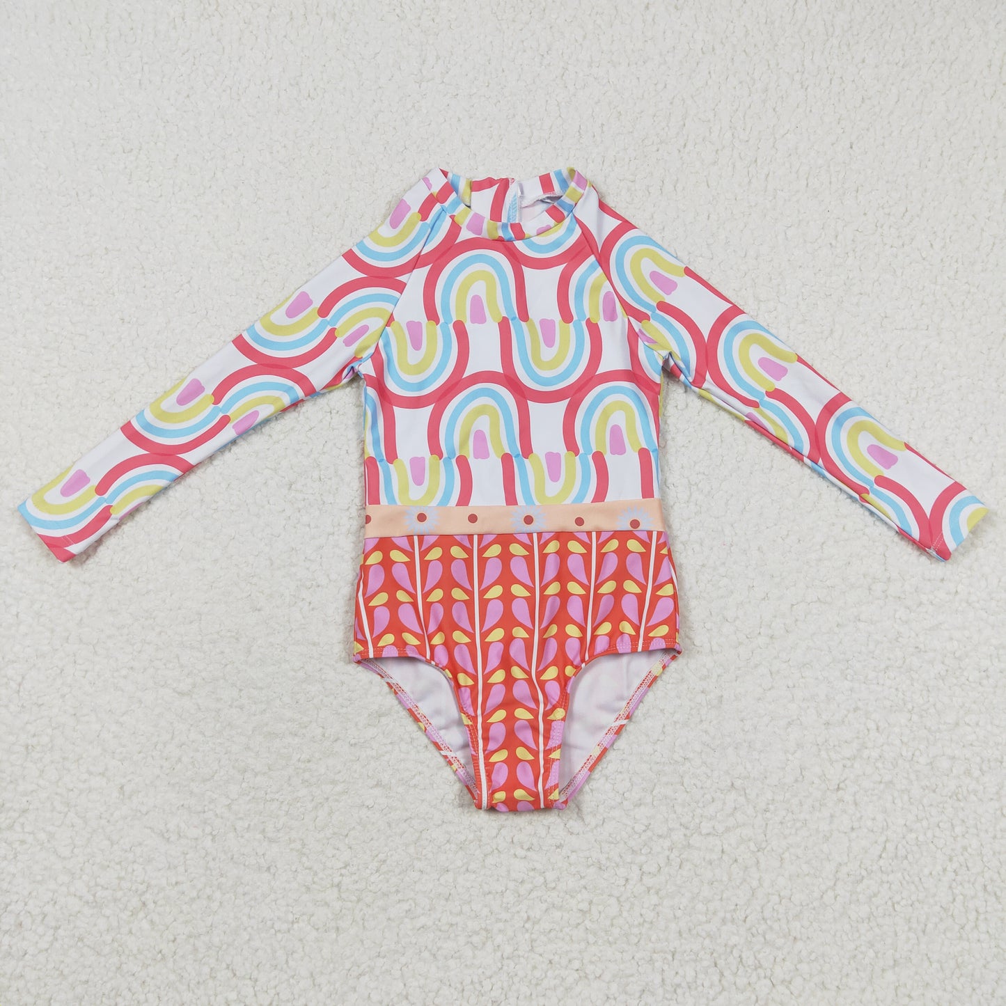 Girls rainbow print long sleeve swimsuits S0116