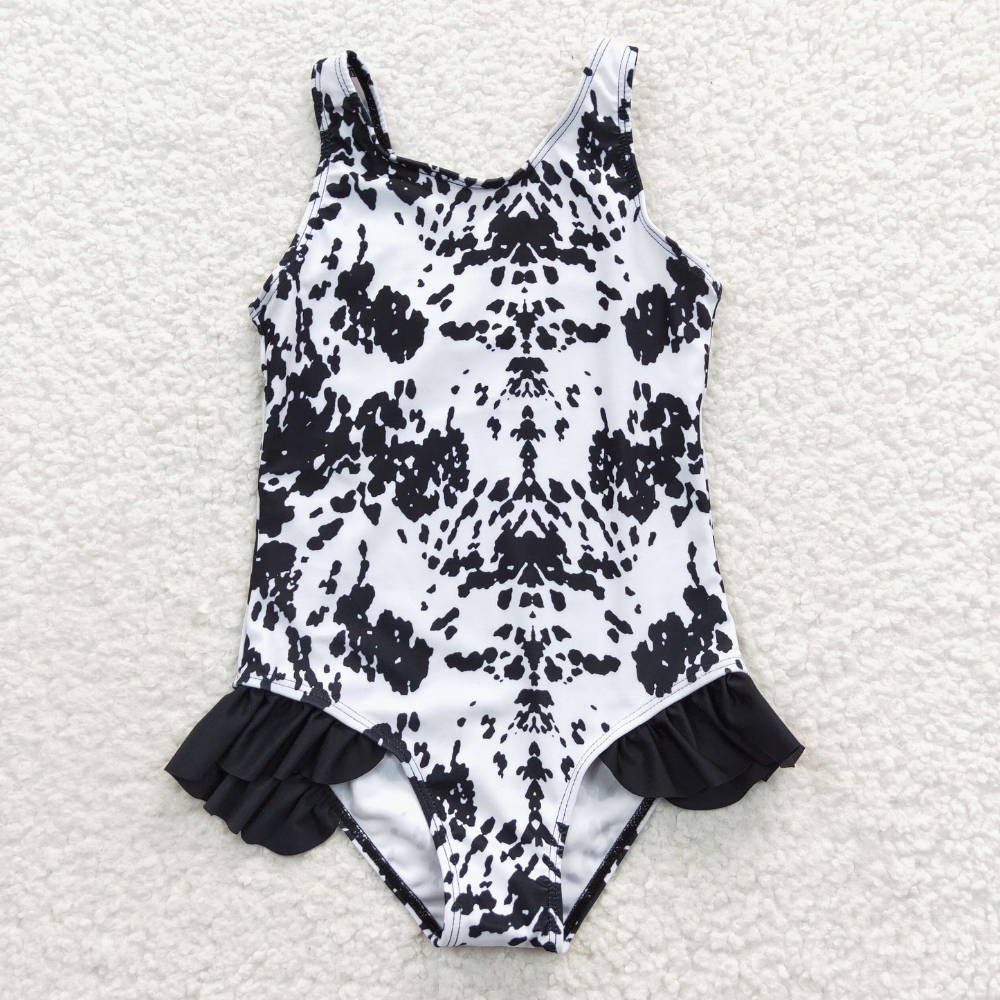 Girls black cow print 1 pieces lining swimsuits S0124