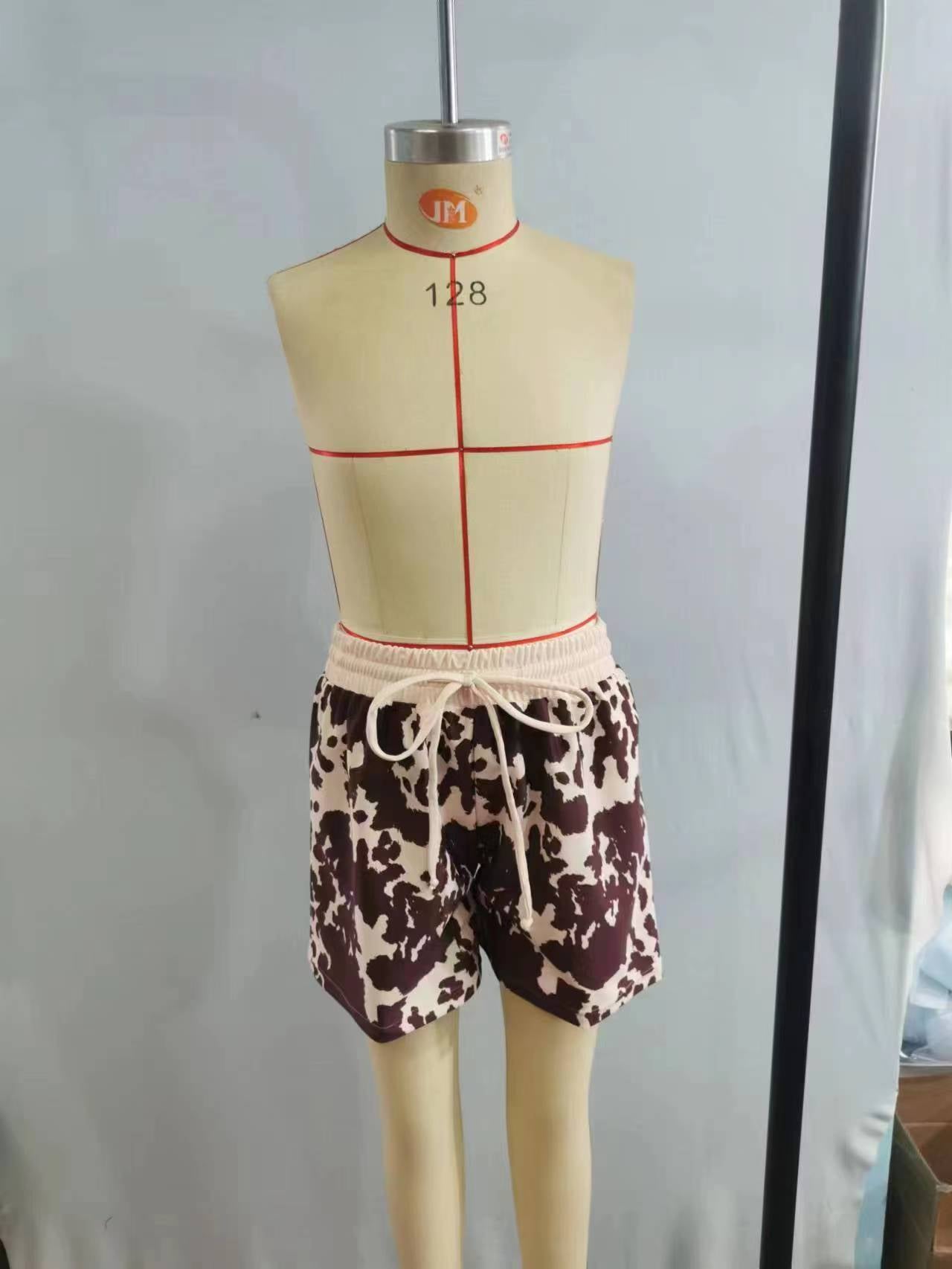 Boys brown cow print swim trunks  S0130