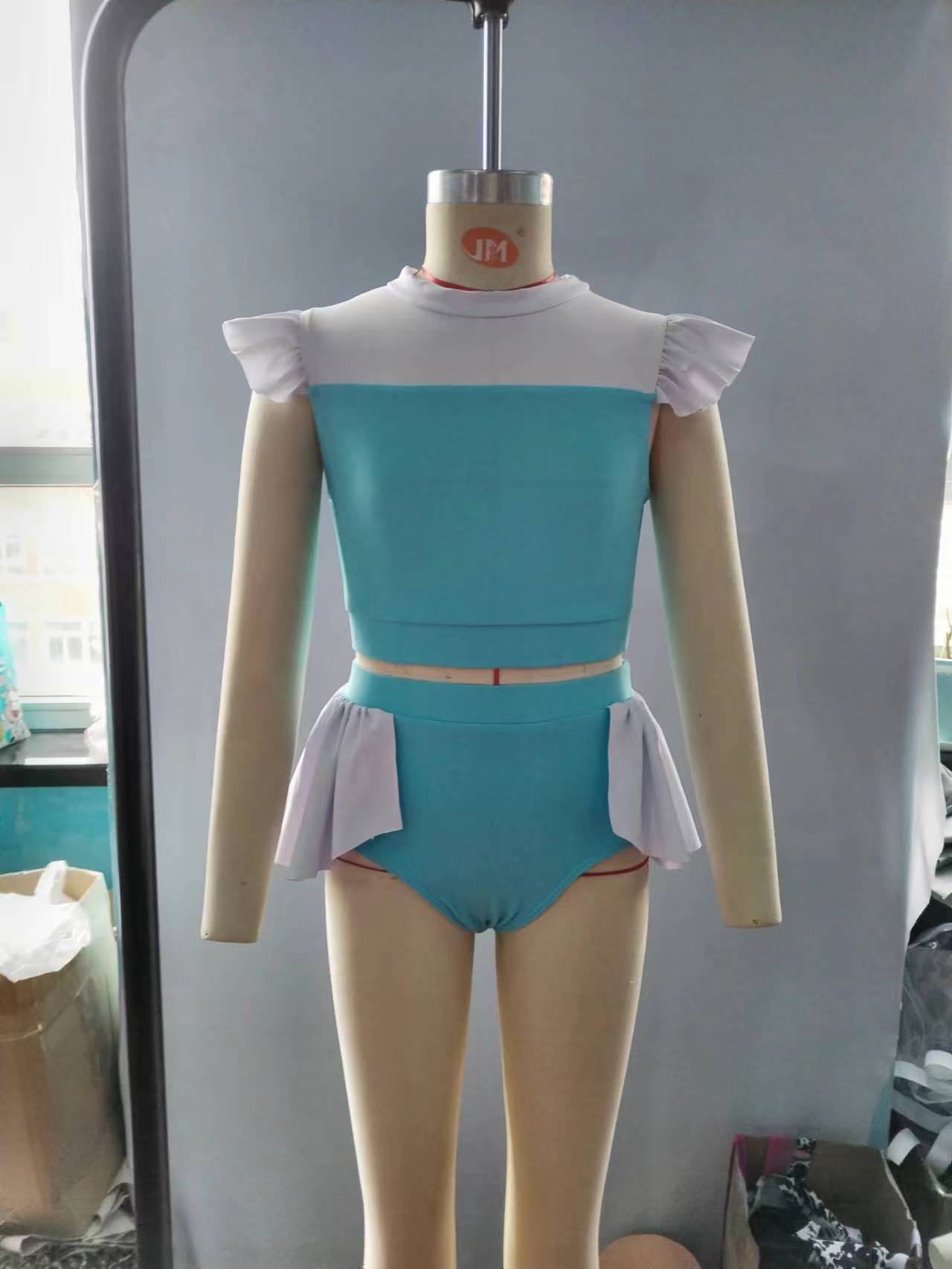 Girls blue cartoon princess design 2 pieces swimsuits S0132
