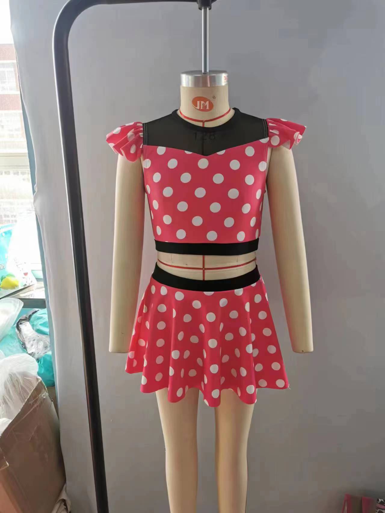 S0147 Girls red dots cartoon princess design 2 pieces swimsuits