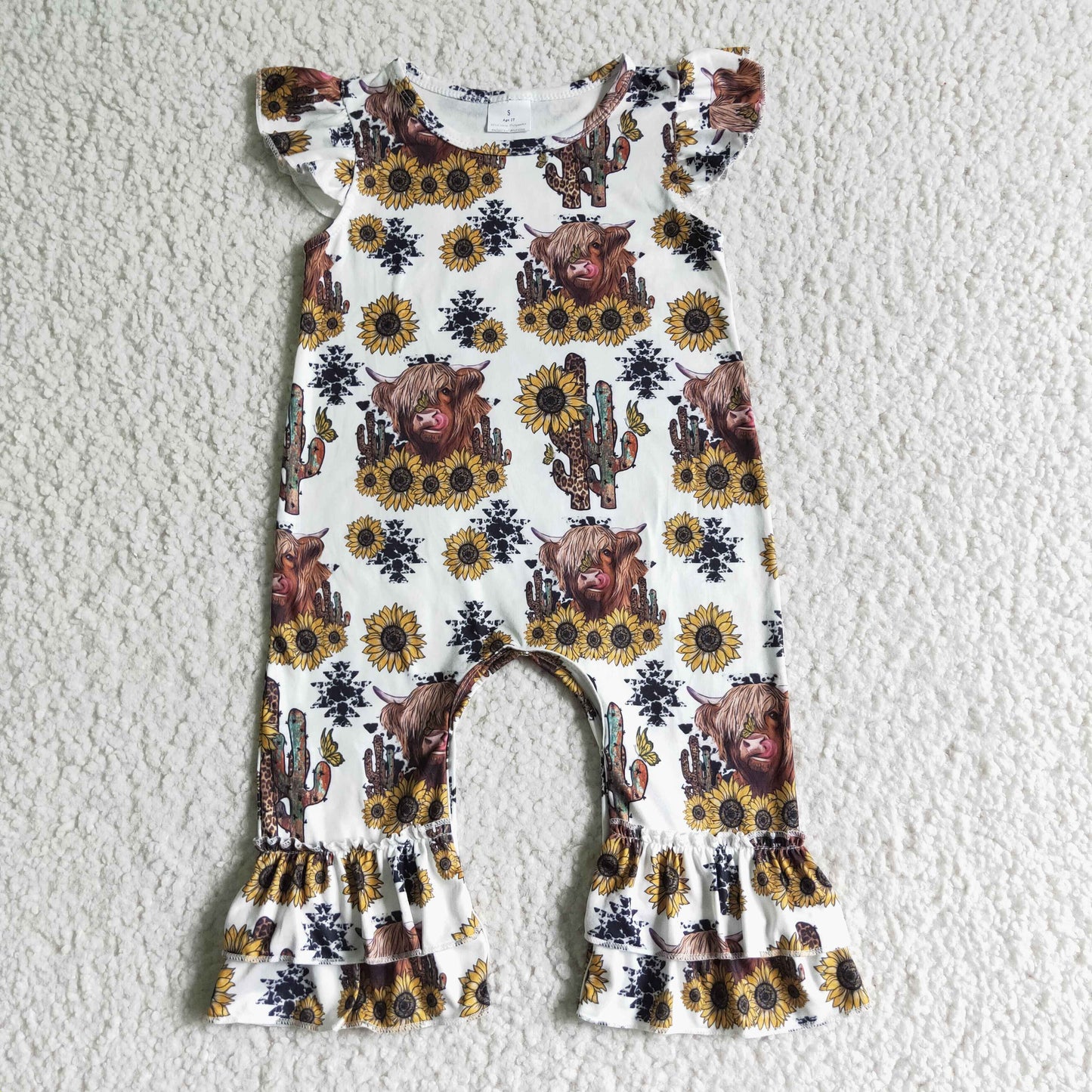 Flutter sleeve cow print romper SR0048