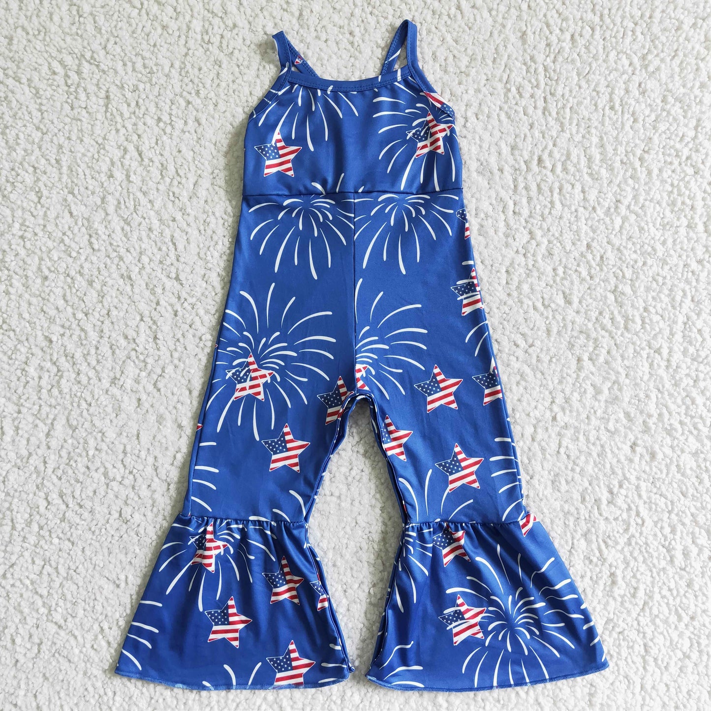 Sleeveless blue star print 4th of July jumpsuit  SR0055