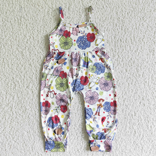 Flowers cartoon sleeveless girls summer jumpsuits SR0062