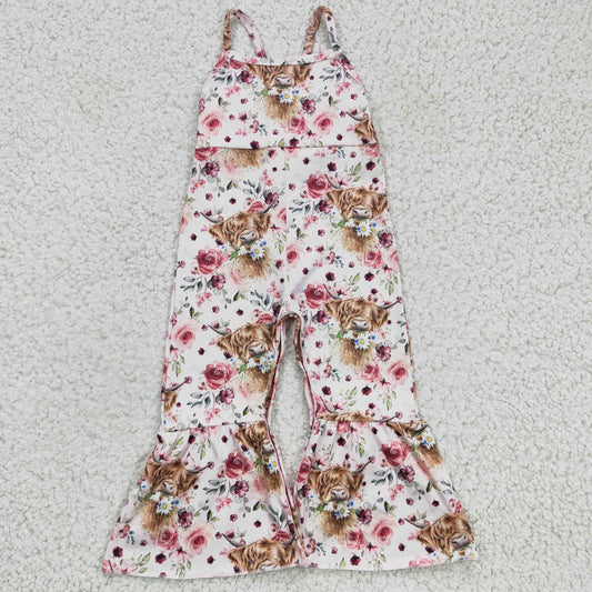 Girls highland cow floral print jumpsuit SR0114