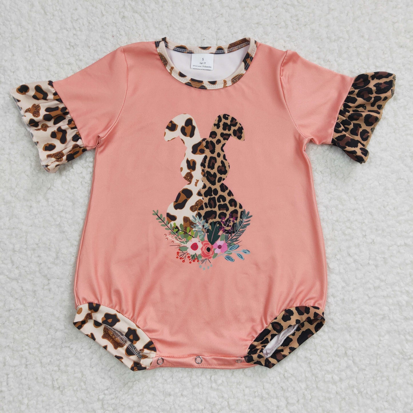 Baby girls leopard rabbit print Easter romper   SR0117