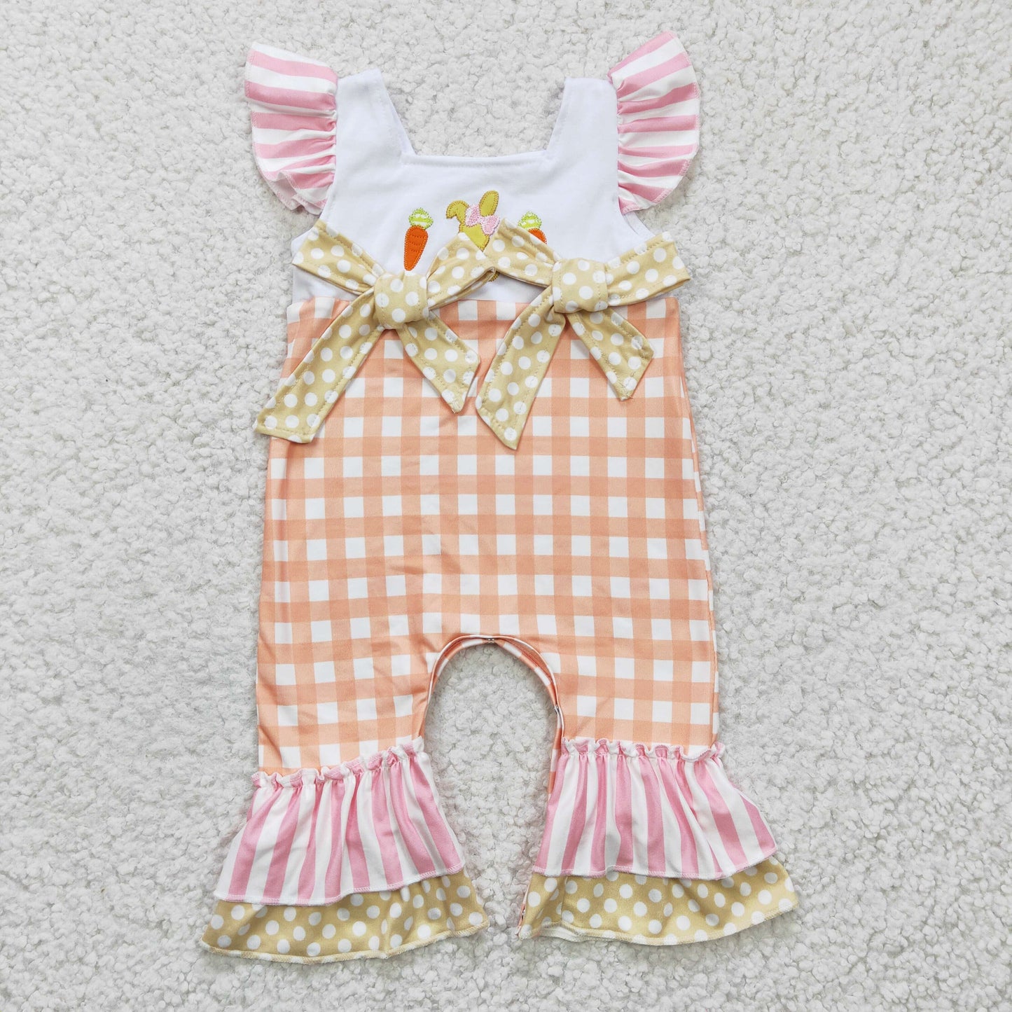 Baby girls Easter rabbit plaid print romper   SR0129