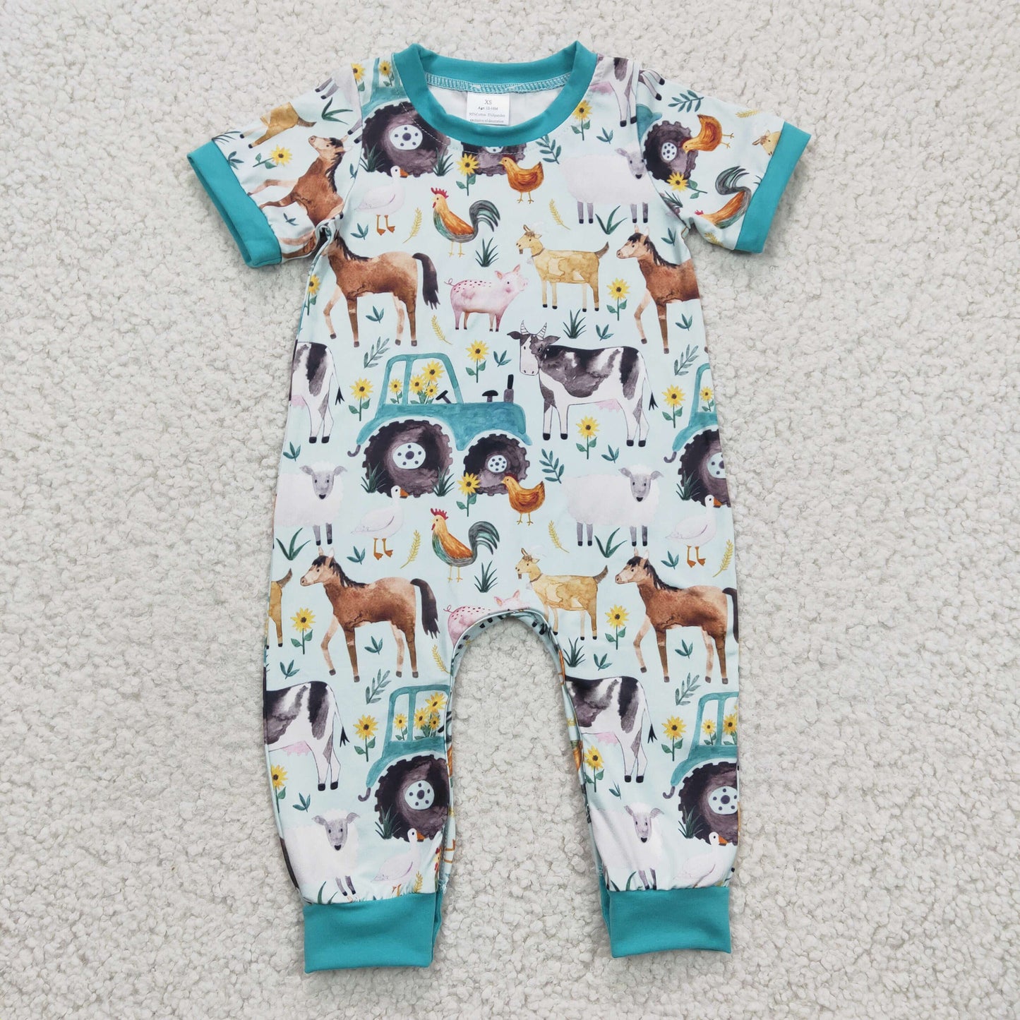 Baby boys farm truck animals print romper      SR0130