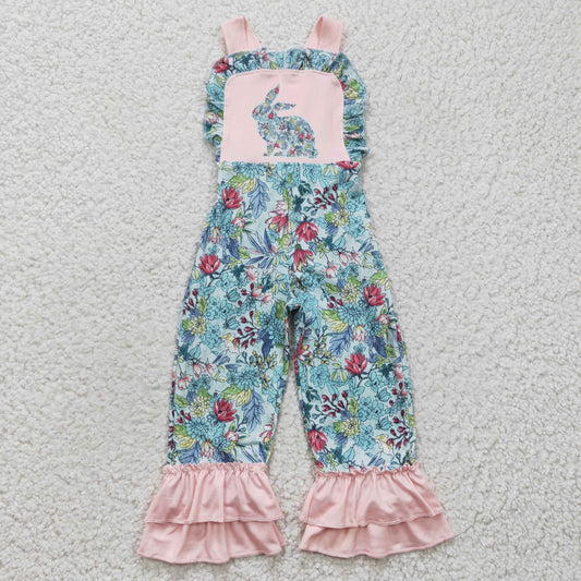 Girls flowers print bunny Easter jumpsuit     SR0164