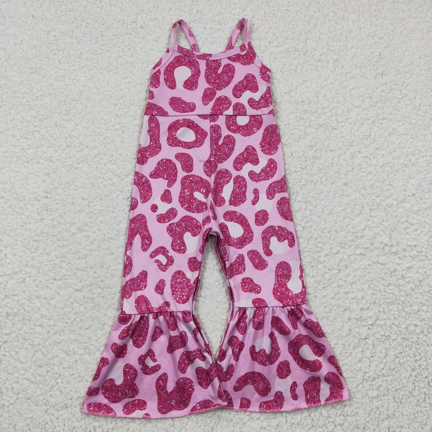 Girls pink leopard print summer jumpsuit   SR0216