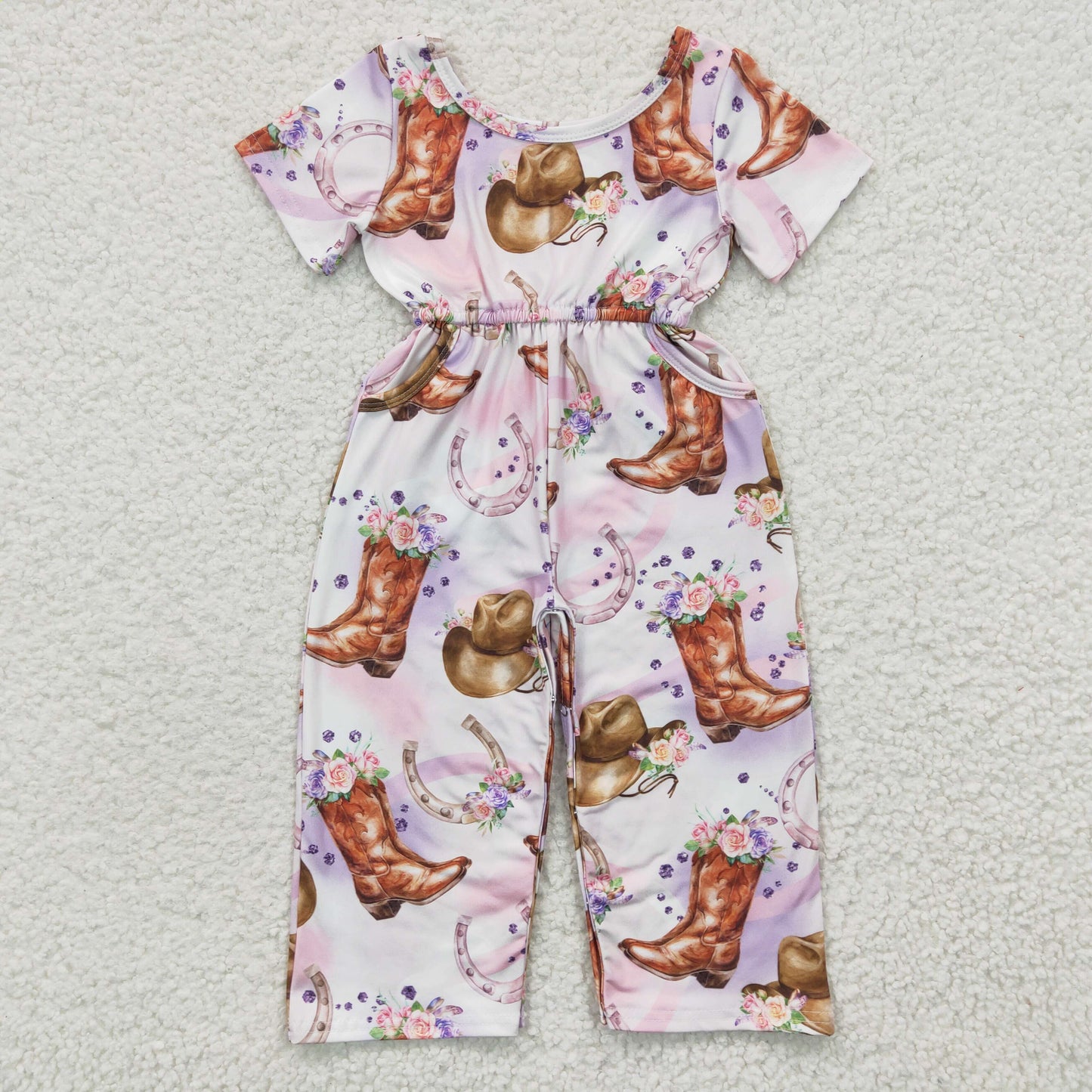 Girls flora boot hat print summer jumpsuit   SR0225