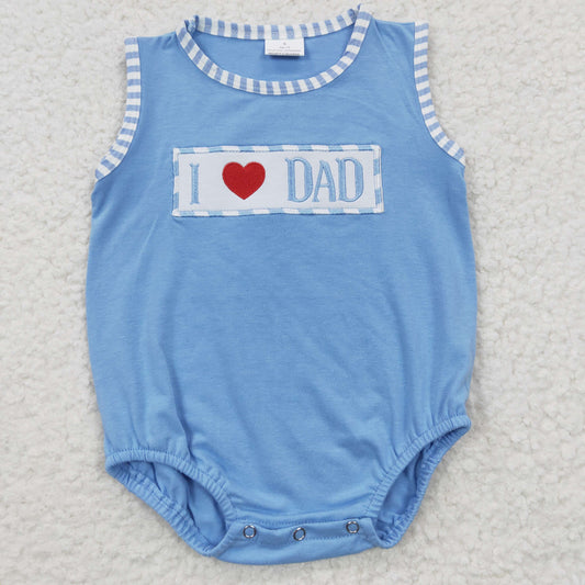 Boys I LOVE DAD blue embroidery summer romper      SR0236