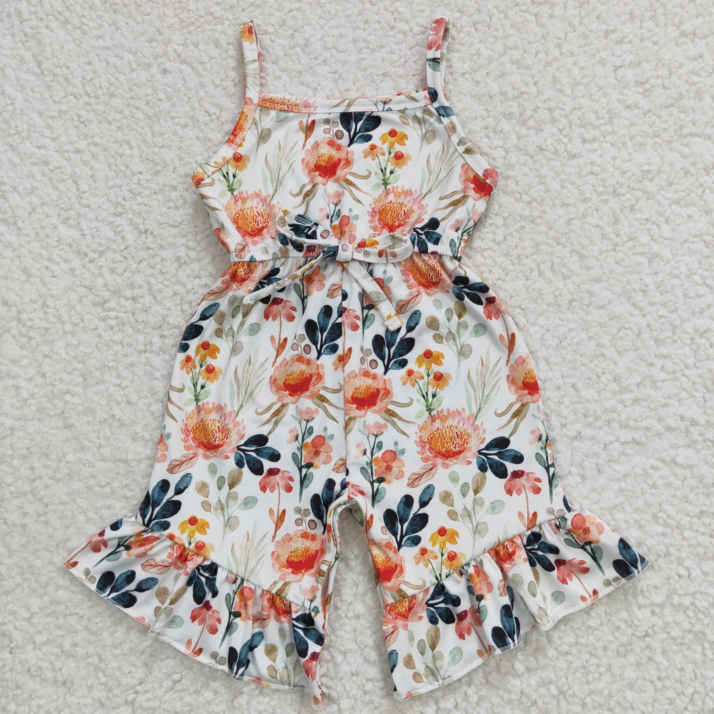 Girls orange floral print summer jumpsuit   SR0250