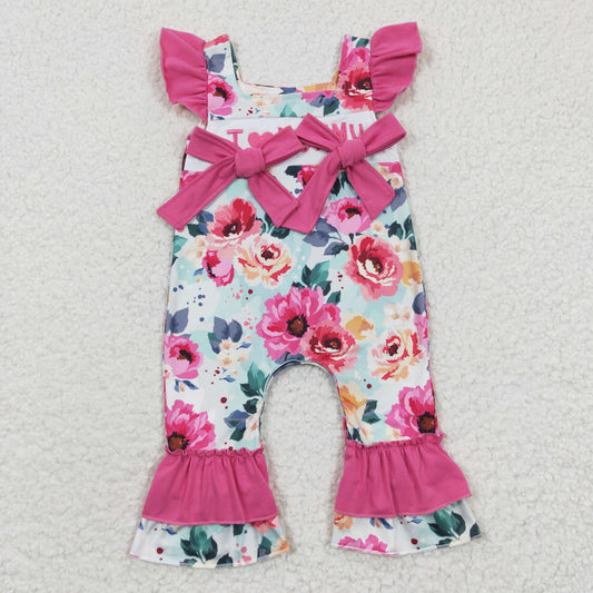 Baby girls pink I LOVE MOMMY flowers print summer romper      SR0251