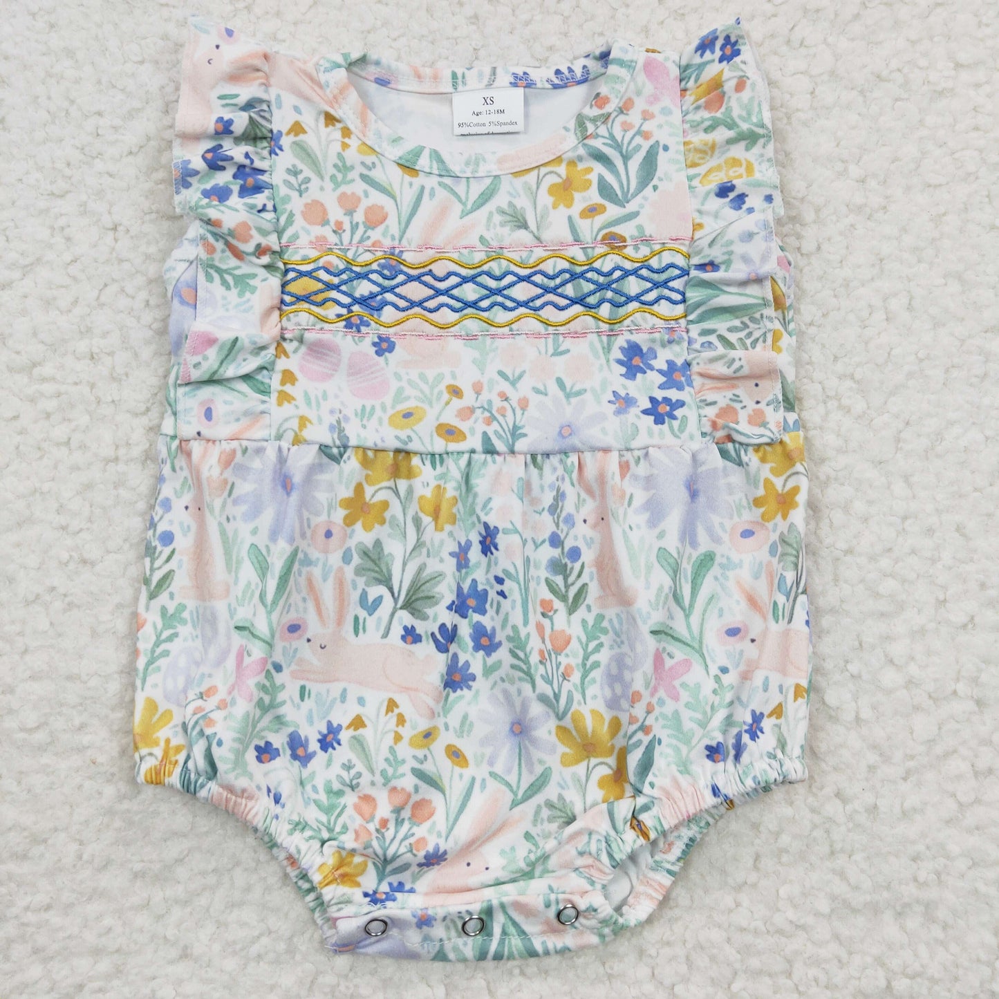 Baby girls floral bunny print Easter romper      SR0262