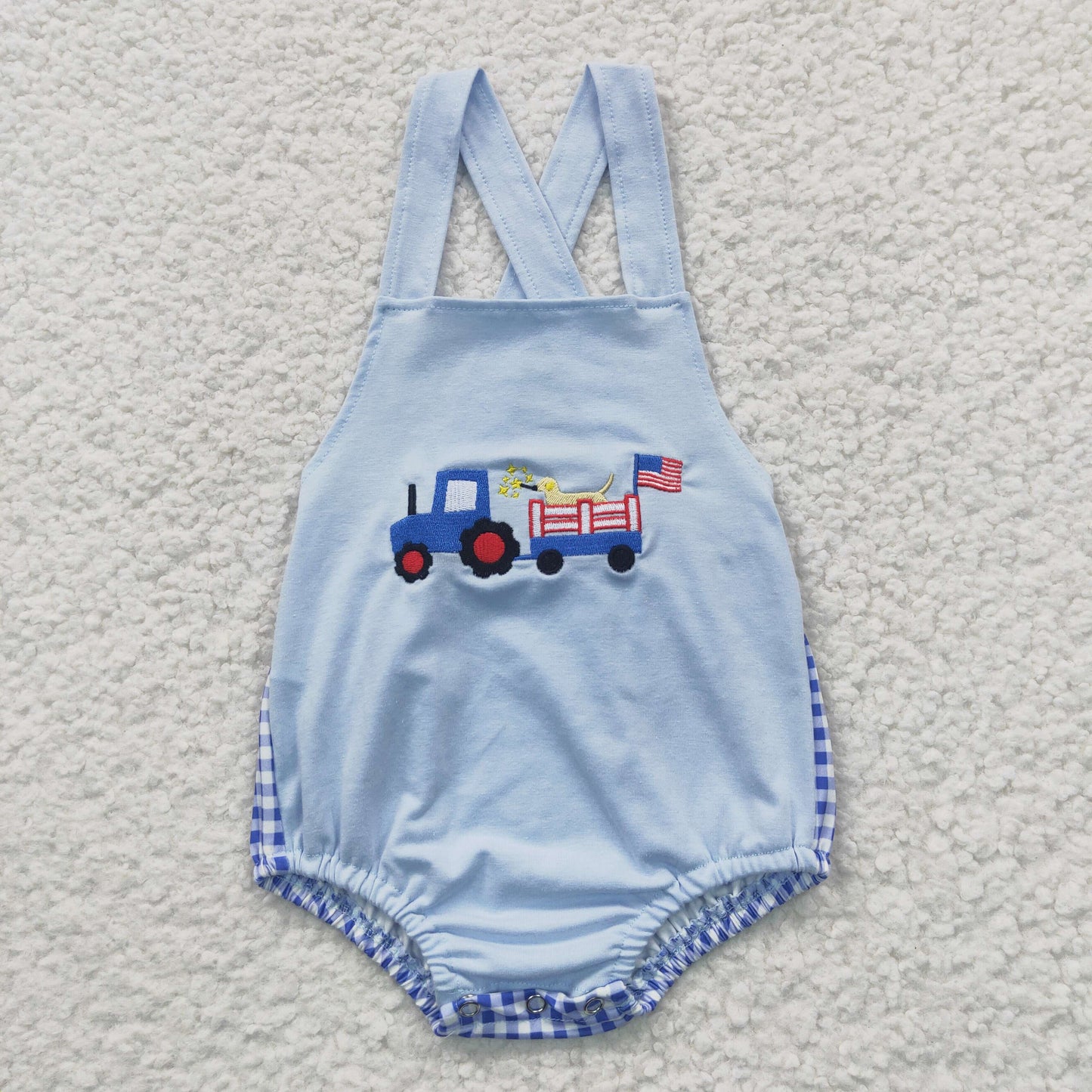 Baby boys truck dog flag print 4th of July romper      SR0273