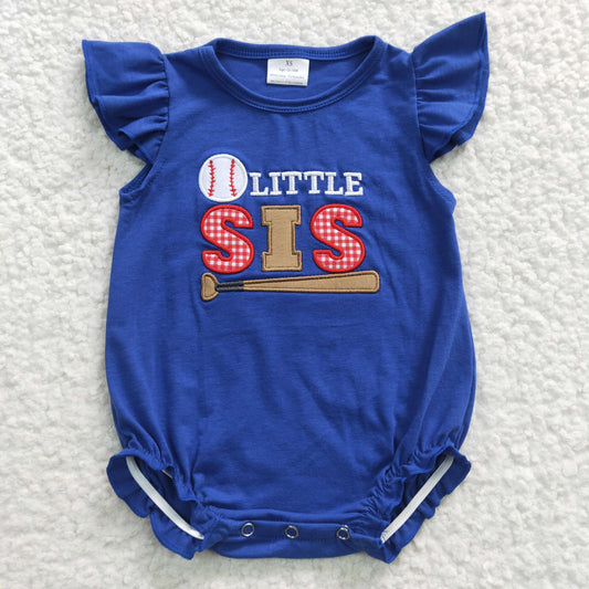 Little sis print baby girls baseball summer romper      SR0290