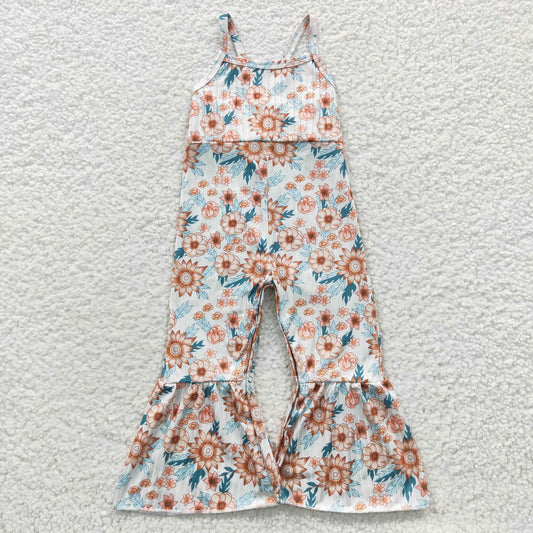 Girls spaghetti strap flowers print summer jumpsuit SR0309