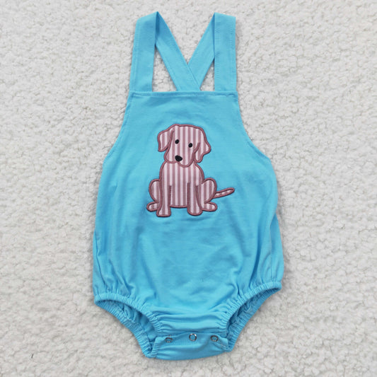 Baby boys blue dog embroidery summer romper      SR0311