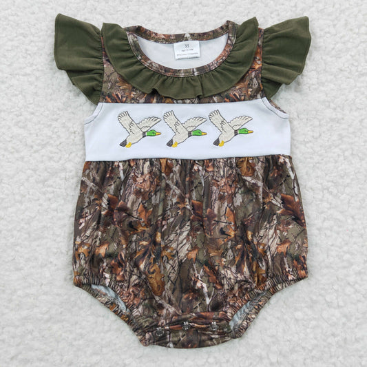 Baby girls duck camo print summer hunting design embroidery romper SR0358