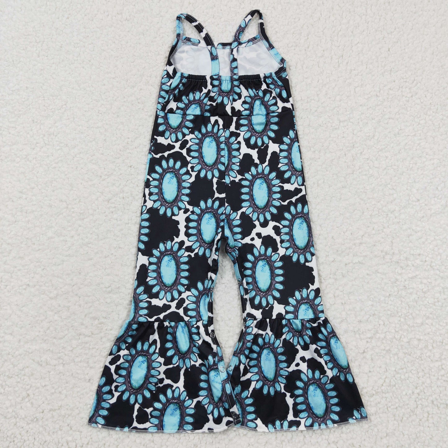 SR0369 Girls turquoise print western summer  jumpsuits