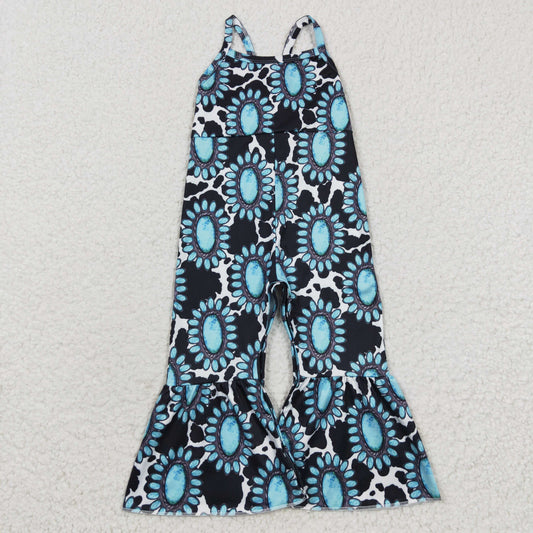 SR0369 Girls turquoise print western summer  jumpsuits