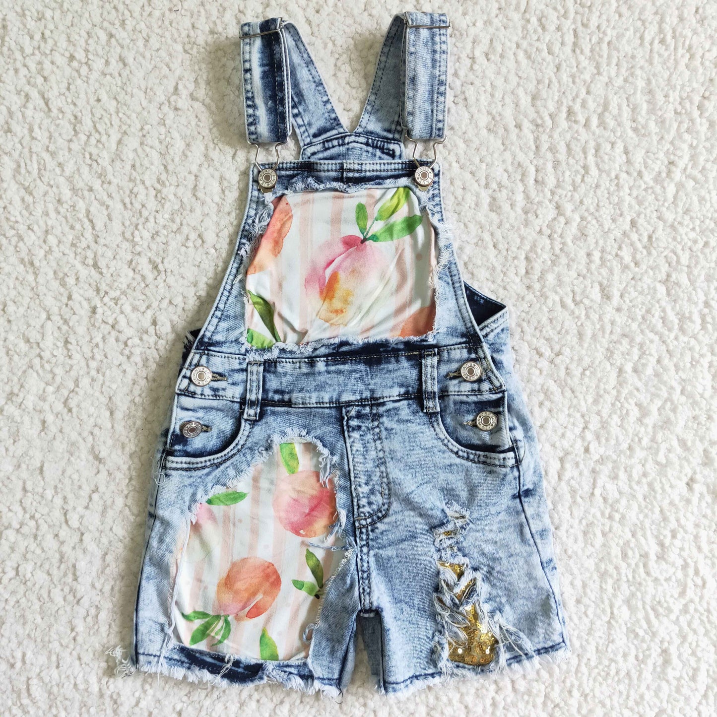 Baby girls peach print suspender denim overall shorts jumpsuit SS0022