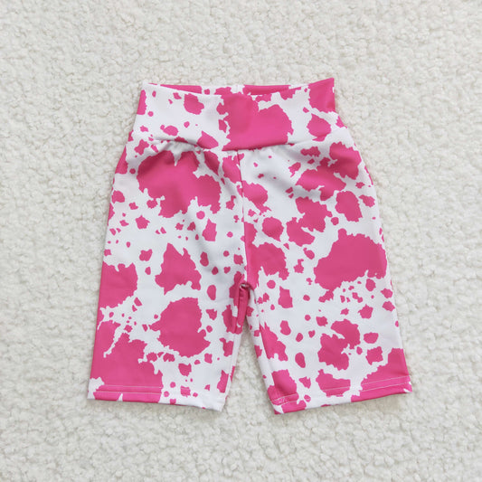 Girls pink cow print summer biker shorts SS0029