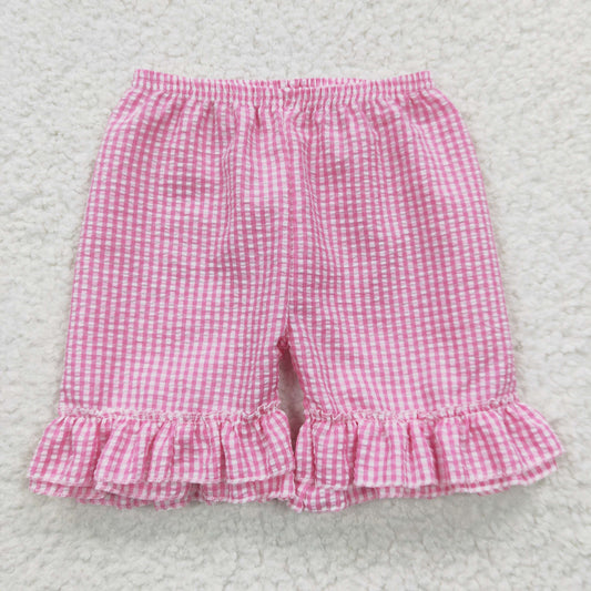 Girls hot pink plaid ruffles seersucker summer shorts SS0063