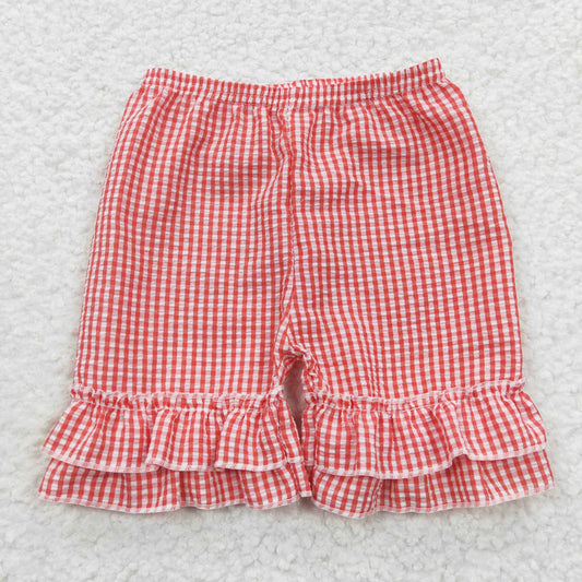 Girls red plaid ruffles seersucker summer shorts SS0064