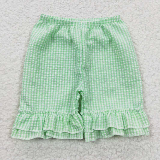 Girls green plaid ruffles seersucker summer shorts SS0066