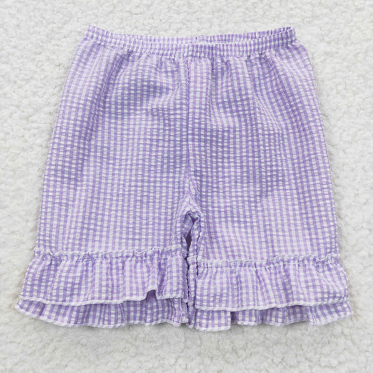 Girls purple plaid ruffles seersucker summer shorts SS0067