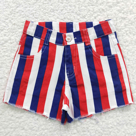 SS0082 Girls 4the of July stripes denim summer shorts
