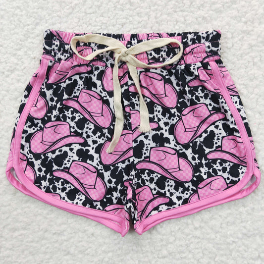 SS0091 Girls Pink Hat Print Sports Summer Shorts