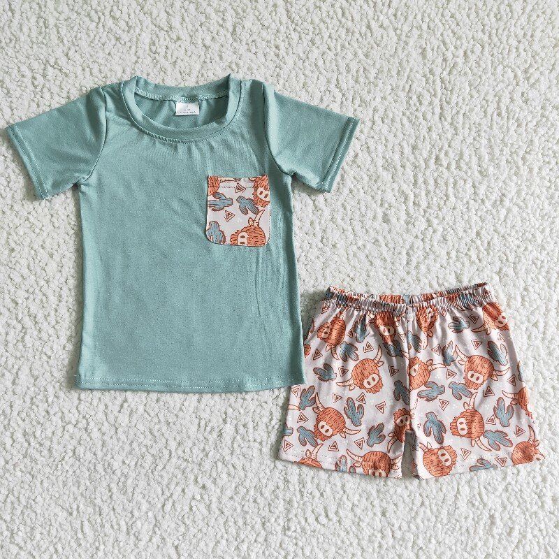 (Promotion)Boys highland cow summer outfits   BSSO0043