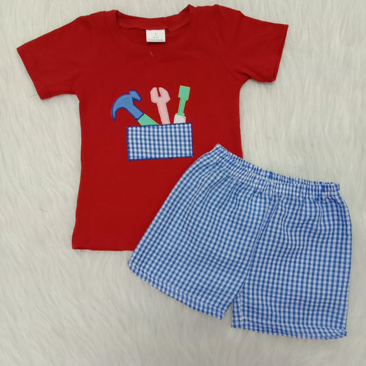 (Promotion)Boys summer short sleeve shorts embroideried outfits A4-11