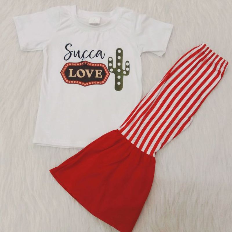 (Promotion)Girl Succa Love Striped Bell Pants Outfits A2-1