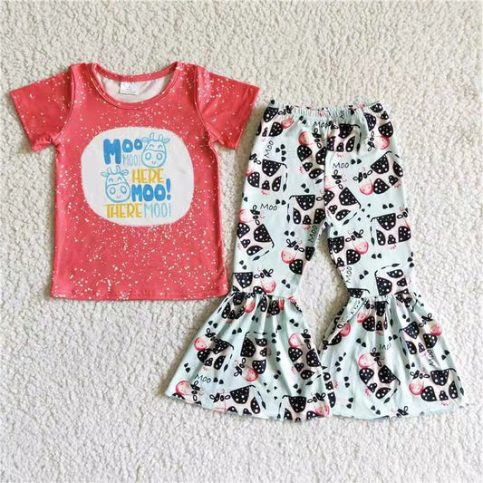 (Promotion) C4-25 Moo baby girls cute cow print bell bottom pants outfits