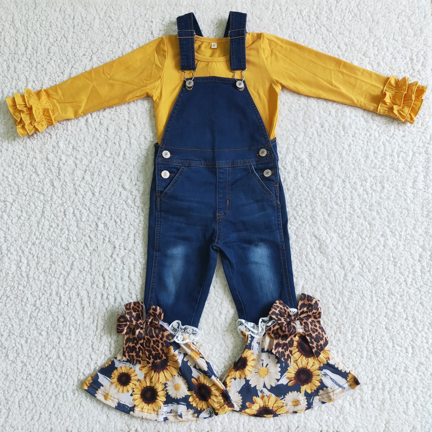 Baby girls suspender denim overall sunflower jumpsuit  outfits GLP0236