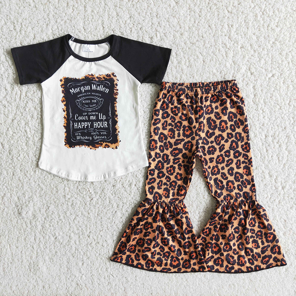 (Promotion) E2-20Short top and bell bottom pants outfits leopard print