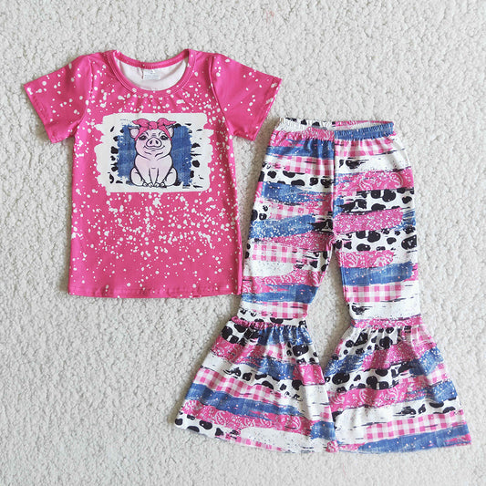 (Promotion)Short top and bell bottom pants outfits pig design