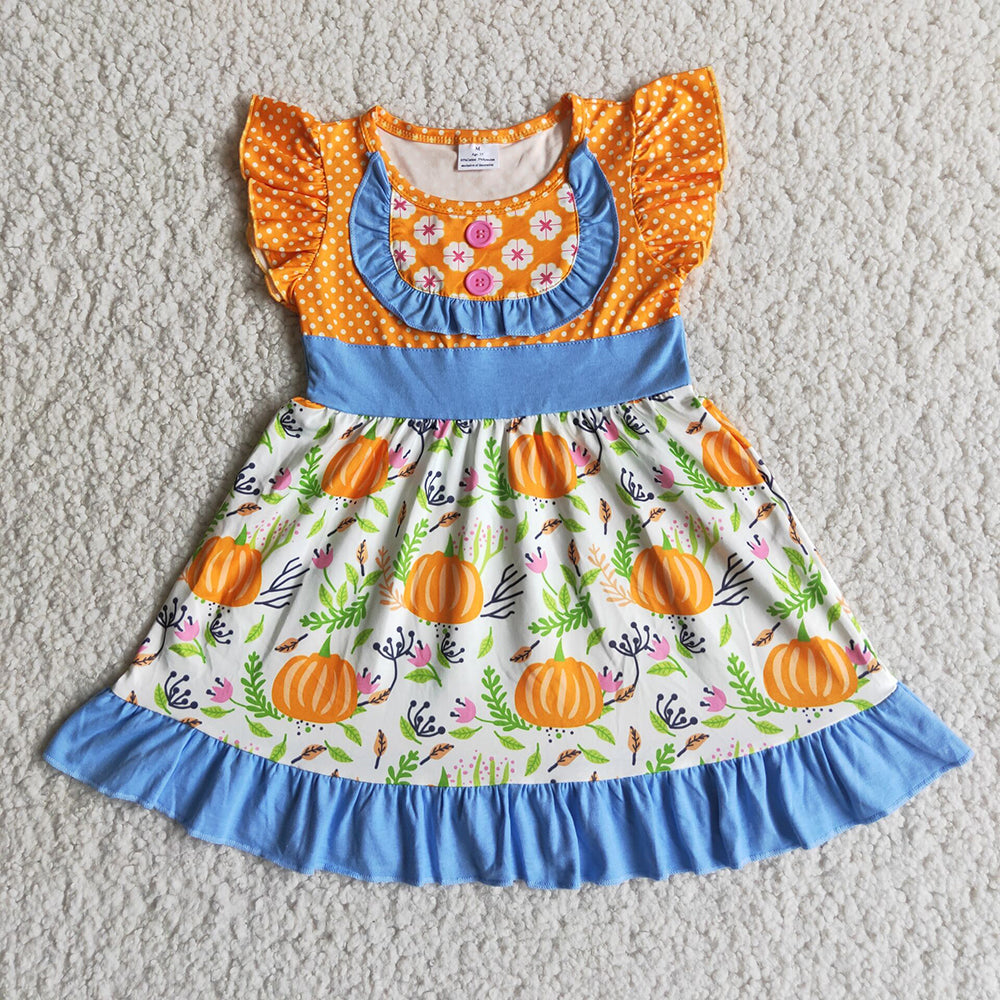 (Promotion)D4-13 Flutter sleeve pumpkin knee length dress