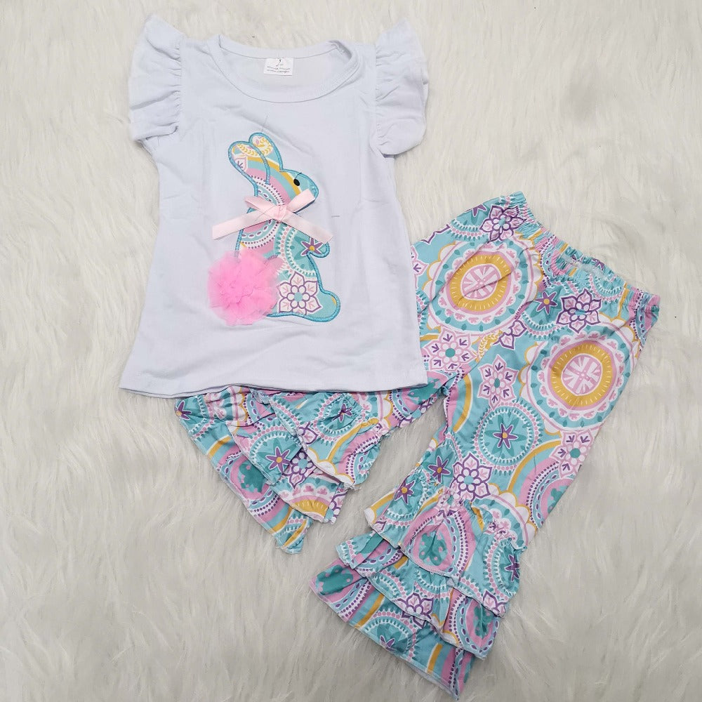 (Promotion)Flutter sleeve capris Easter embroideried outfits